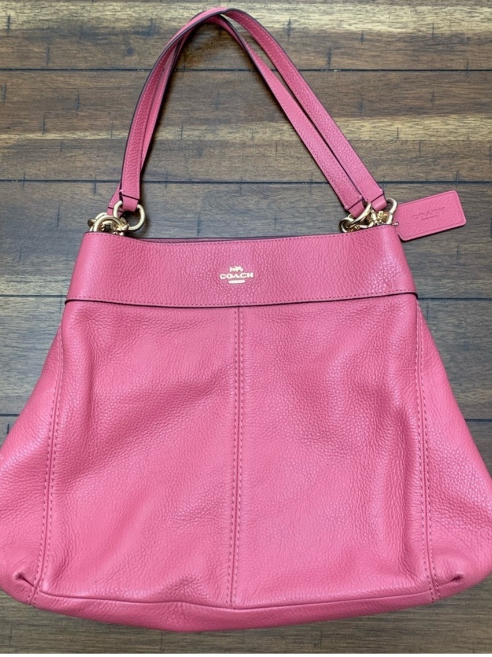Coach Pink Pebbled Leather Lexy Shoulder Tote with Gold Hardware